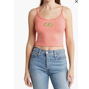 Obey Camisole Crop Tank Top Size L Joy Ringer Pink Striped Soft Spell Ou